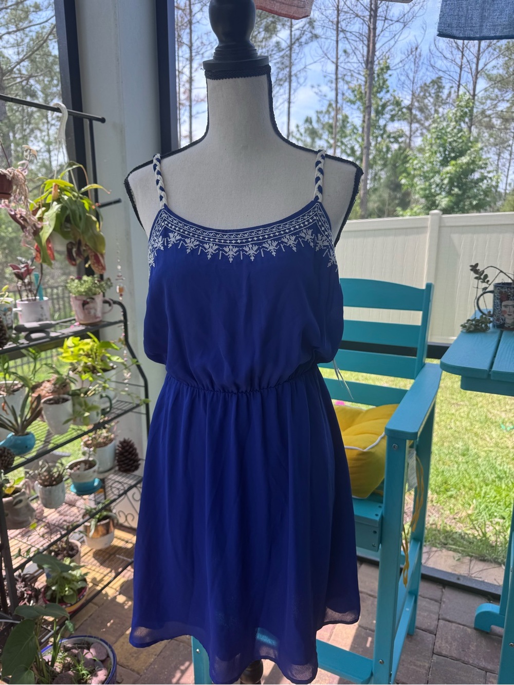 Royal Blue Embroidered Spaghetti-Strap Mini Dress